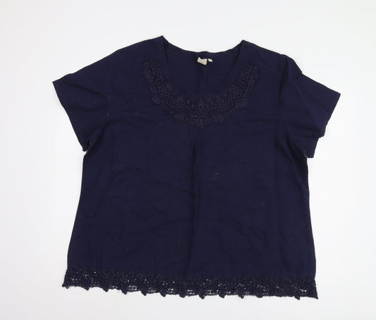 Cotton Traders Women's Blue Crochet Detail Top Size 24
