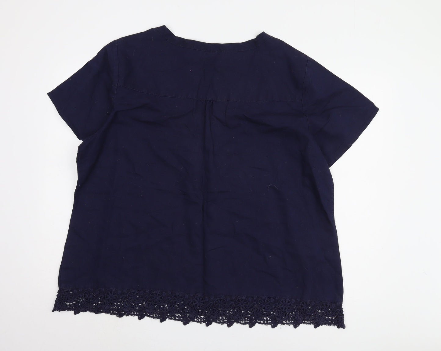 Cotton Traders Women's Blue Crochet Detail Top Size 24