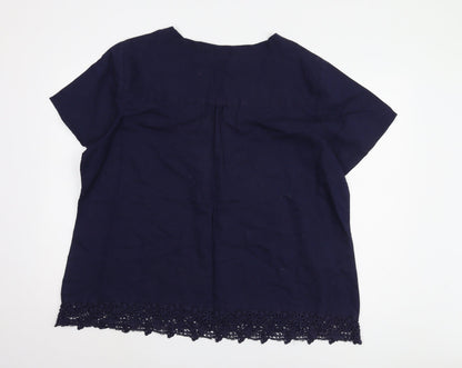 Cotton Traders Women's Blue Crochet Detail Top Size 24