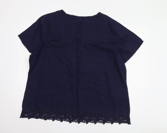 Cotton Traders Women's Blue Crochet Detail Top Size 24