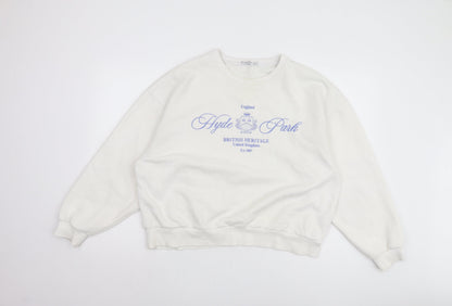 Stradivarius Women's White Logo Pullover Sweatshirt Size 12