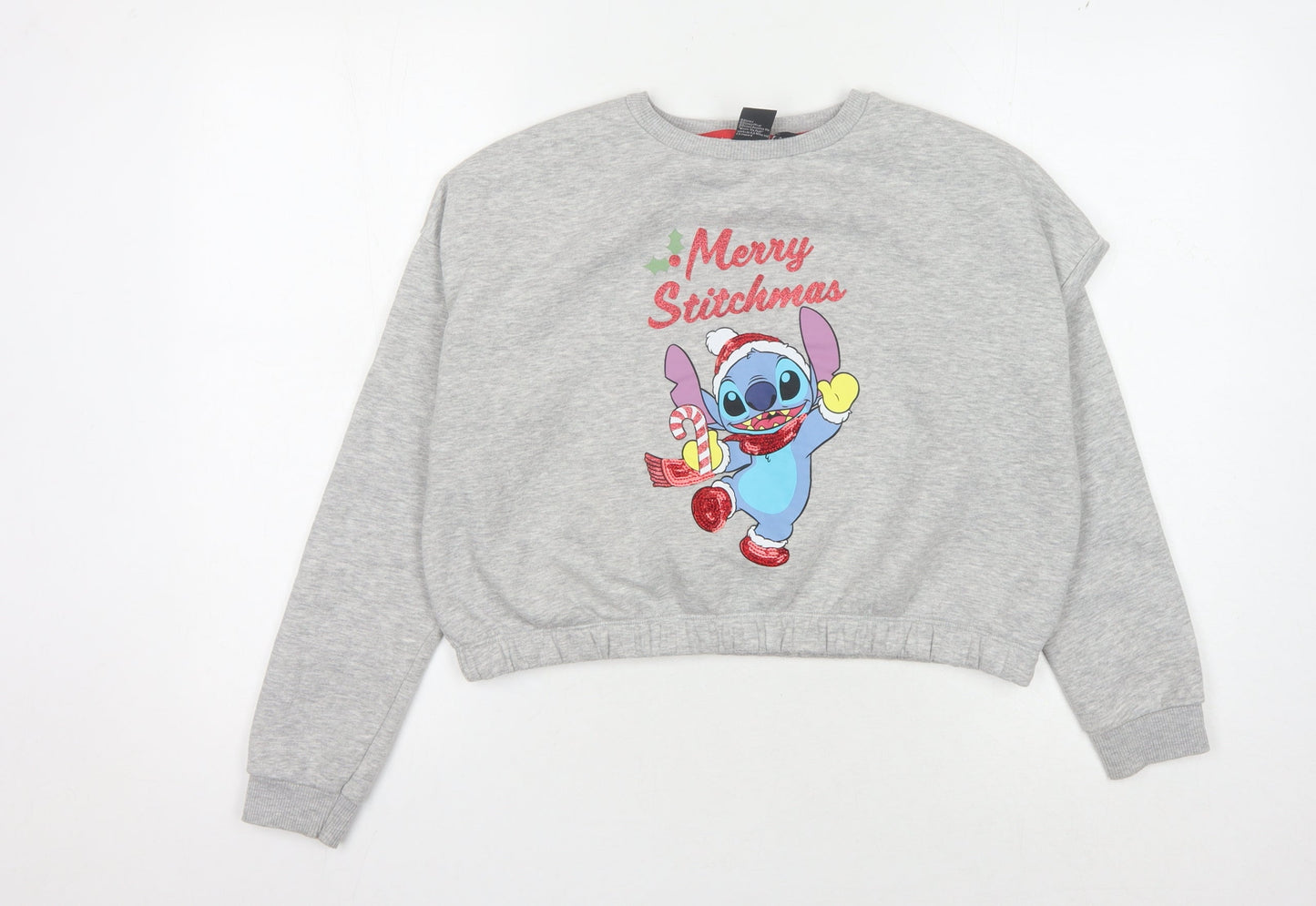 Disney Primark Girls Grey Long Sleeve Merry Stichmas Sweatshirt