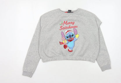 Disney Primark Girls Grey Long Sleeve Merry Stichmas Sweatshirt