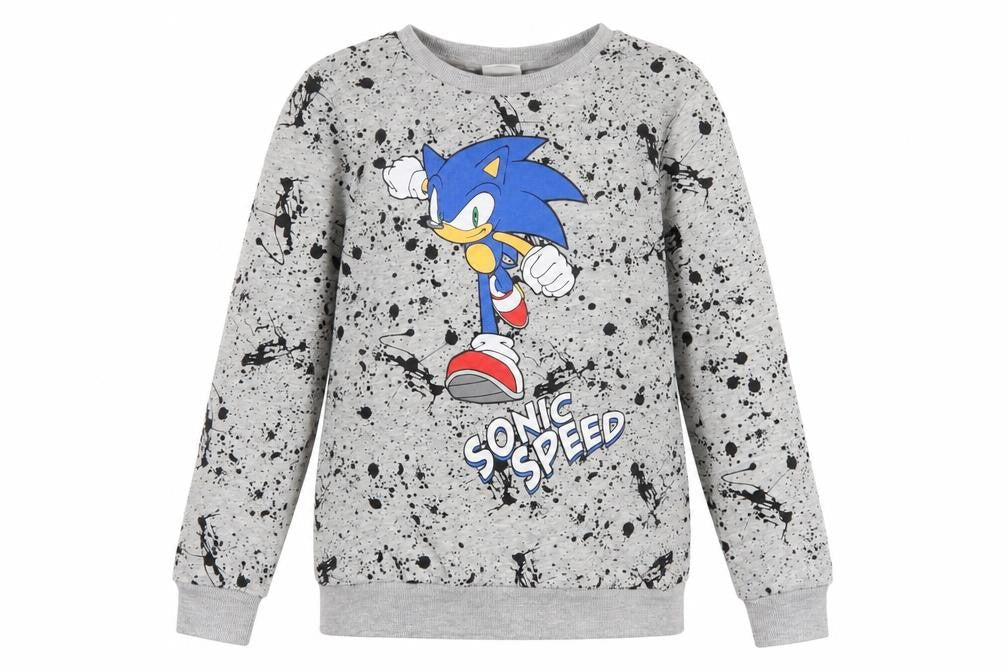 Front view of George boys’ grey sonic speed pullover sweatshirt 10-11 years
