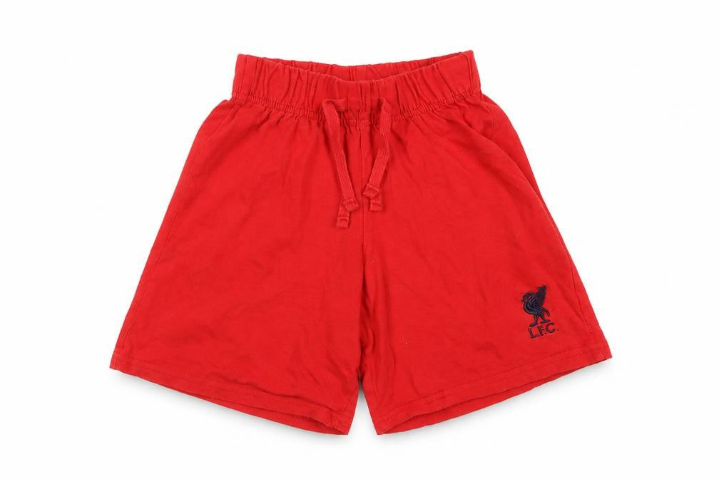 Front view of LFC boys’ red 3-4 years sleep shorts, solid cotton, new