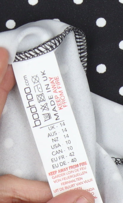 Boohoo Women's Black Polka Dot Dress Size 14