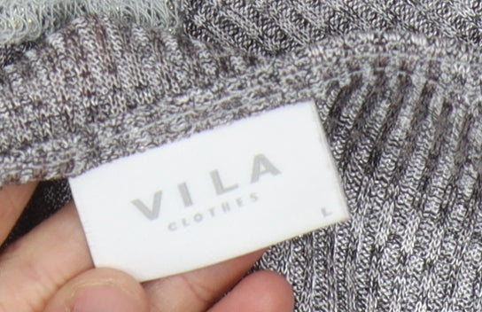 Womens UK Size L VILA Grey Basic T-Shirt