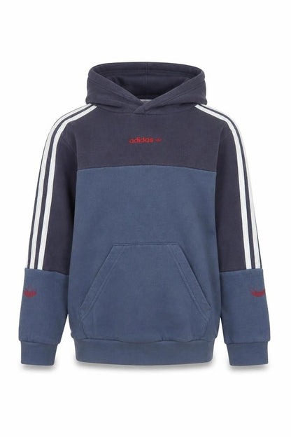 Front view of Adidas boys’ blue pullover hoodie xs colourblock