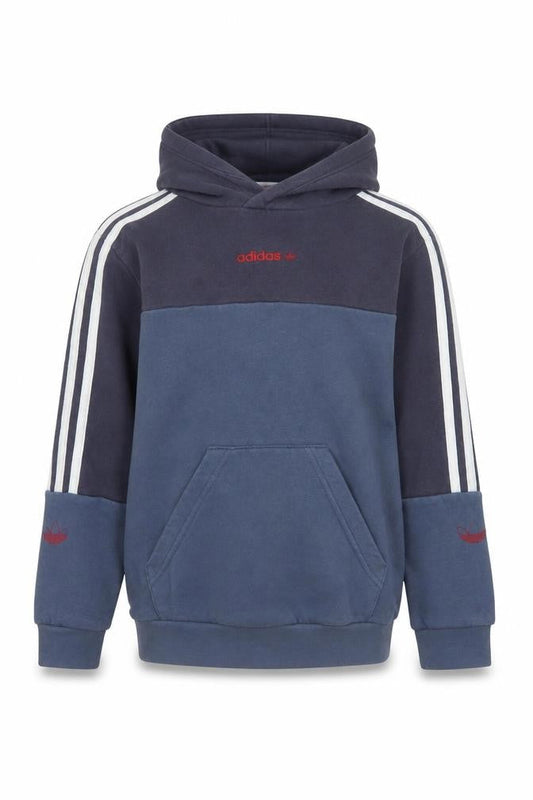 Front view of Adidas boys’ blue pullover hoodie xs colourblock