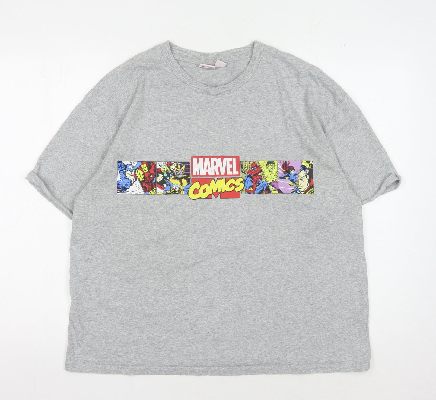 Unisex Adults UK Size L Marvel Grey Basic T-Shirt