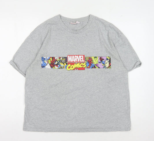 Front view of Marvel Comics Grey unisex t-shirt l crew neck graphic