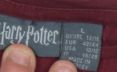Womens UK Size L Harry Potter Red Basic T-Shirt