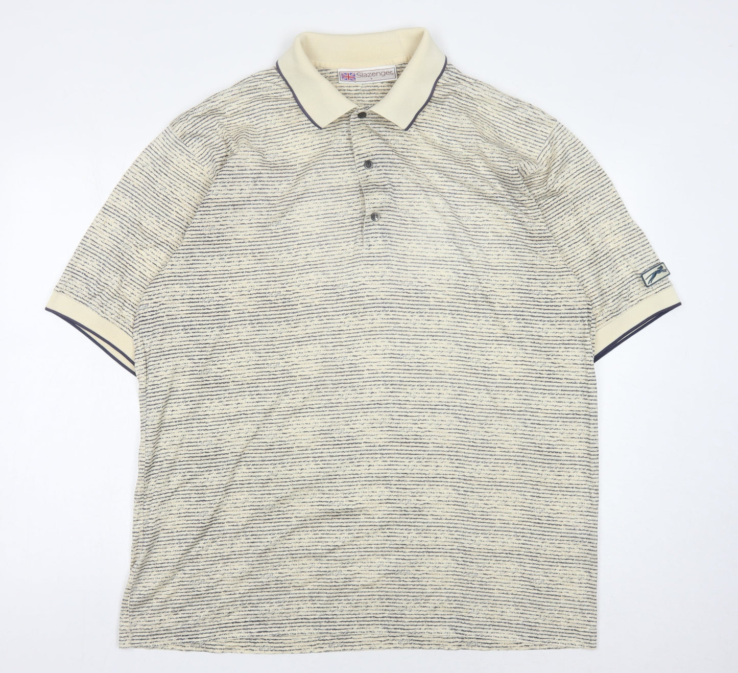 Slazenger L Beige Striped Polo, Men's, Short Sleeve