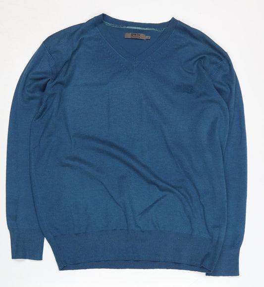 Jeff Banks Men's Blue V-Neck Pullover Jumper Size L