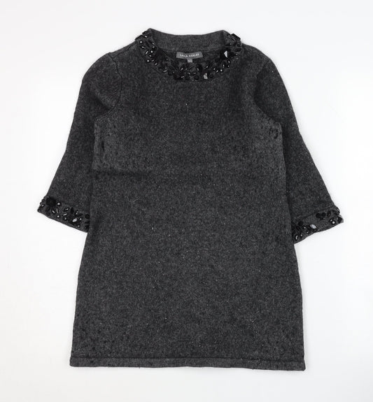 Laura Ashley Women’s Grey Beaded 3/4 Sleeve Jumper Size 10