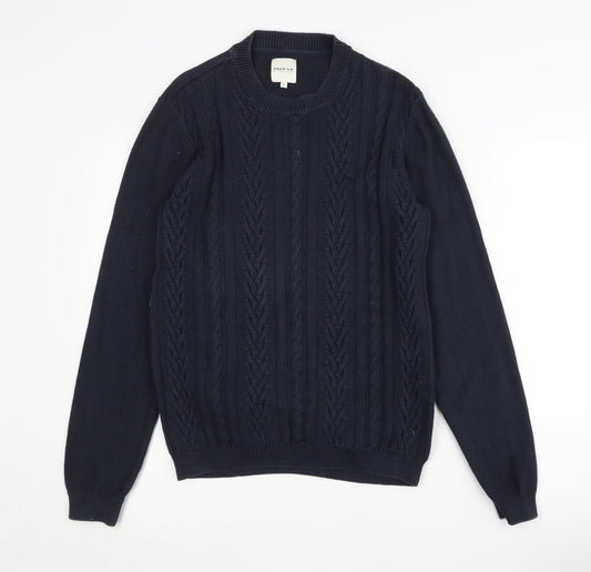 Jack & Jones Men's Blue Cotton Crew Neck Jumper - S
