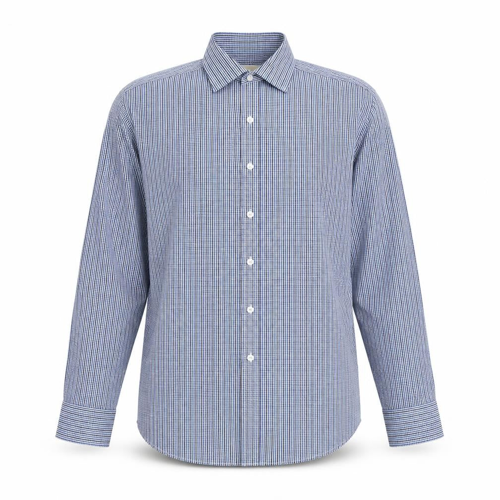 Front view of Michael Kors Men’s Slim-Fit Blue Check Shirt
