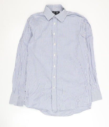 Austin Reed Men's Blue Check Button-Up Shirt 14.5R