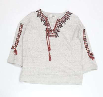 Whistles Women's Grey Sweatshirt, Size S, Embroidered Detail