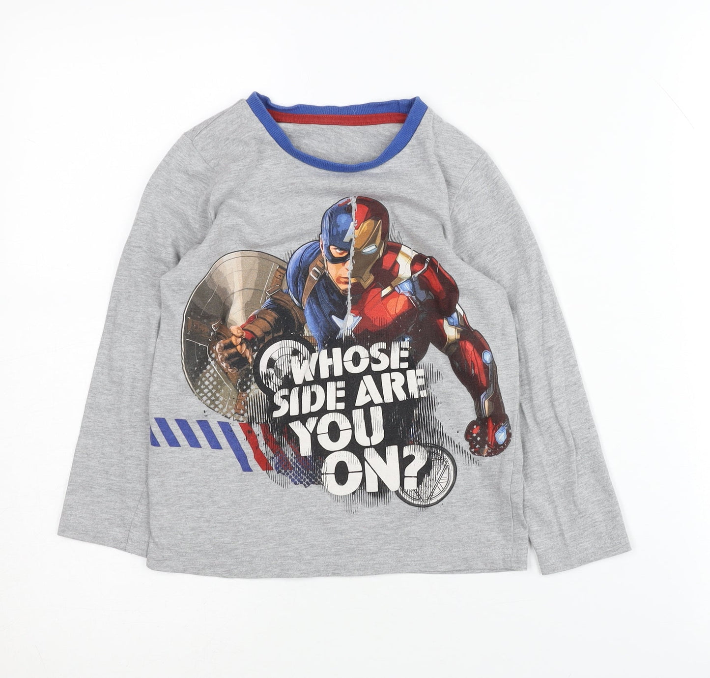 Boys Marvel Captain America T-Shirt, Grey, 6-7 Years, Long Sleeve