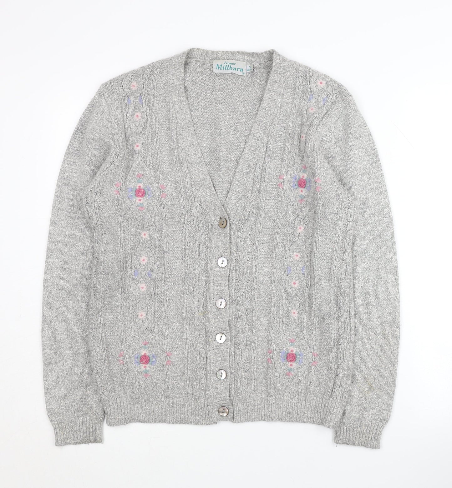 Honor Millburn Women's Grey Embroidered Cardigan S