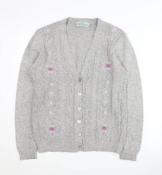 Honor Millburn Women's Grey Embroidered Cardigan S