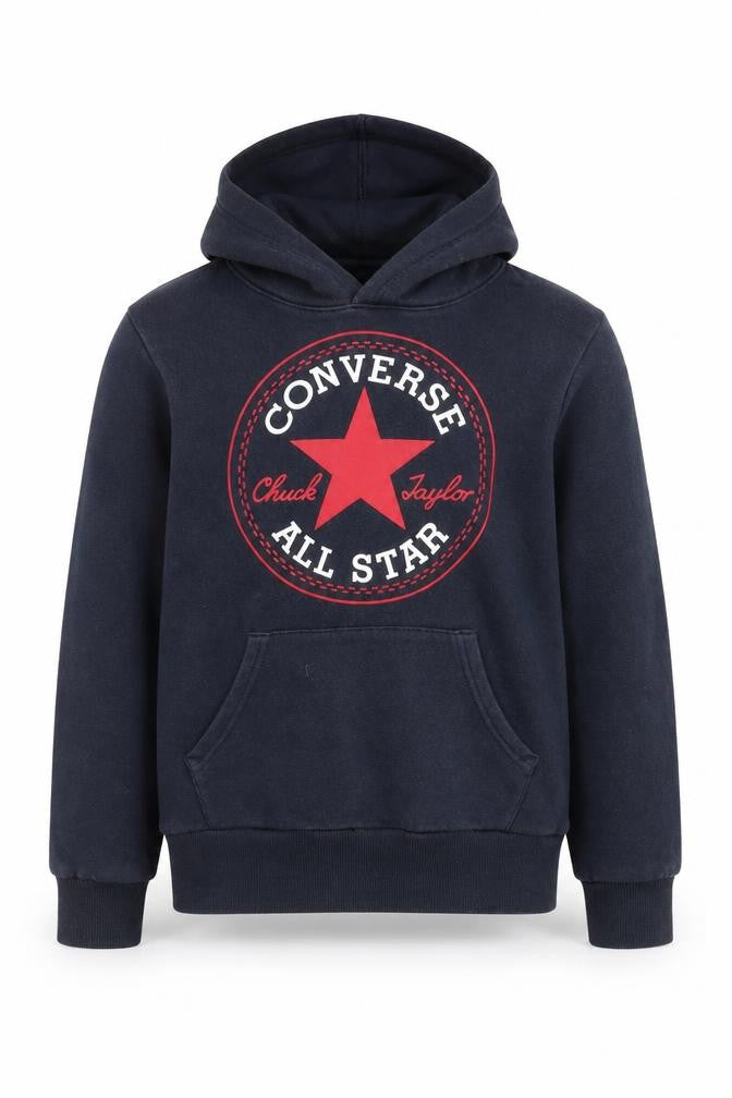 Front view of Converse boys’ blue pullover hoodie, size S, casual all-season