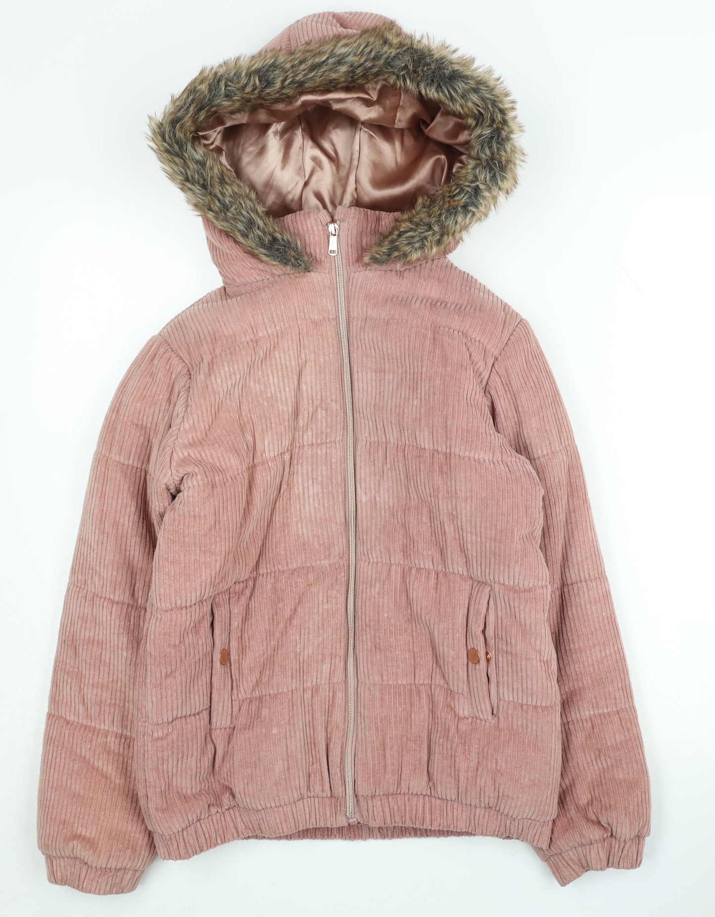 Firetrap Girls Pink Puffer Jacket 13 Years Corduroy Hooded