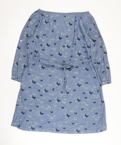 White Stuff Women's Blue Animal Print Shirt Dress 12