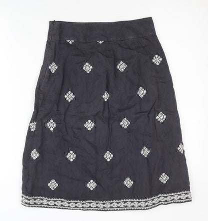 Fat Face Black Linen Embroidered Women's Skirt Size 6