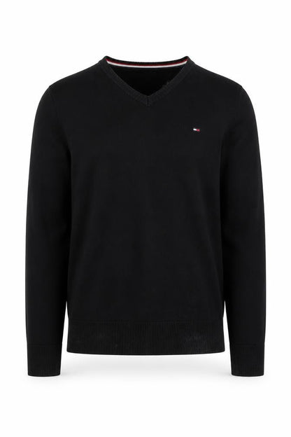 Front view of Hilfiger Denim Men's Black V-Neck jumper S