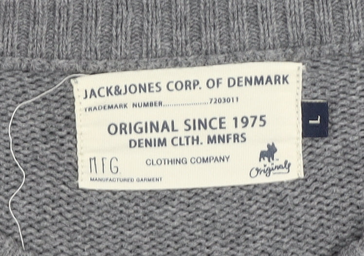 Jack & Jones Grey Cotton Pullover Jumper Men’s L