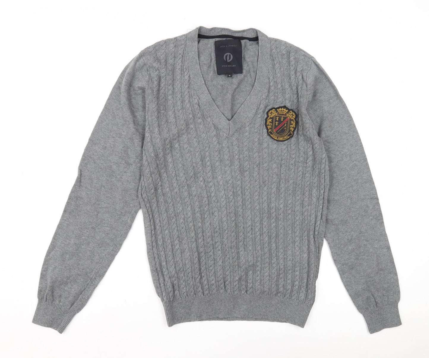 Jack & Jones Men's Grey V-Neck Pullover Jumper - Size M