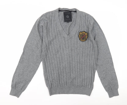 Jack & Jones Men's Grey V-Neck Pullover Jumper - Size M