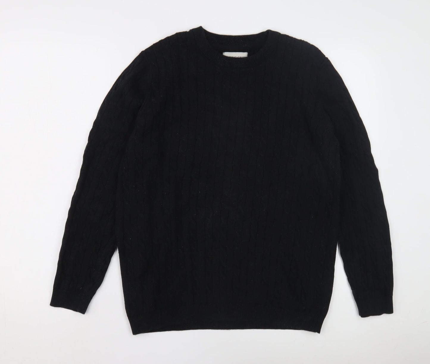 Racing Green Mens Black Cable Knit Pullover Jumper L