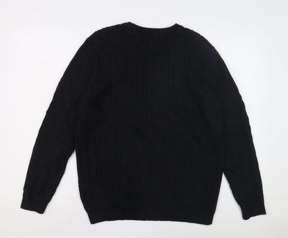 Racing Green Mens Black Cable Knit Pullover Jumper L