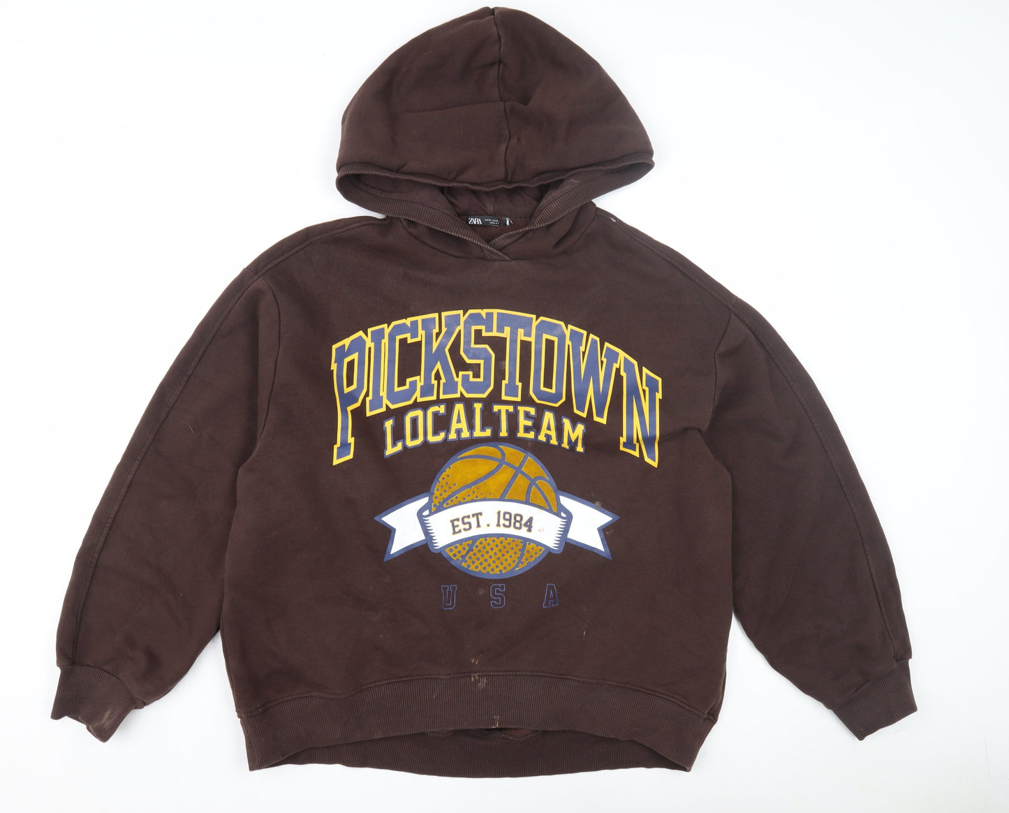 Zara Brown Unisex Hoodie Size L with Basketball Graphic