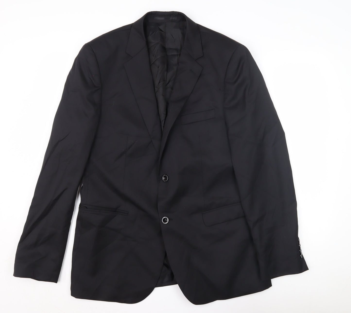 DKNY Men's Black Wool Blazer, Size 42, Single-Breasted