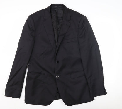 DKNY Men's Black Wool Blazer, Size 42, Single-Breasted