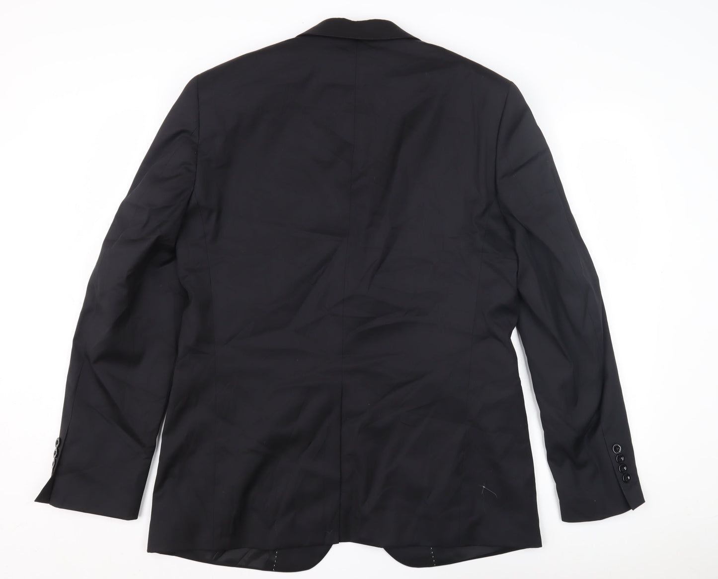 DKNY Men's Black Wool Blazer, Size 42, Single-Breasted
