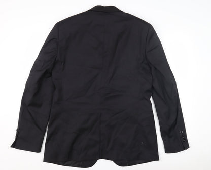 DKNY Men's Black Wool Blazer, Size 42, Single-Breasted
