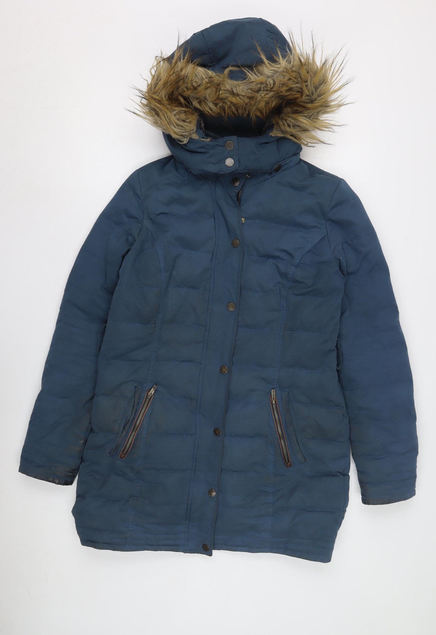 FatFace Women's Blue Hooded Puffer Coat Size 10