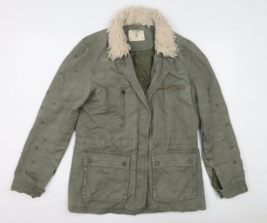 Pull & Bear Women's Green Military Jacket - L
