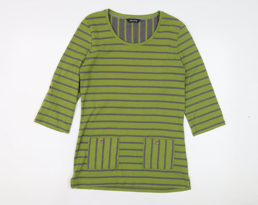 Alexara Women's Green Striped Jersey Top, Size 12