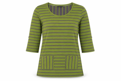 Alexara Women's Green Striped Jersey Top, Size 12