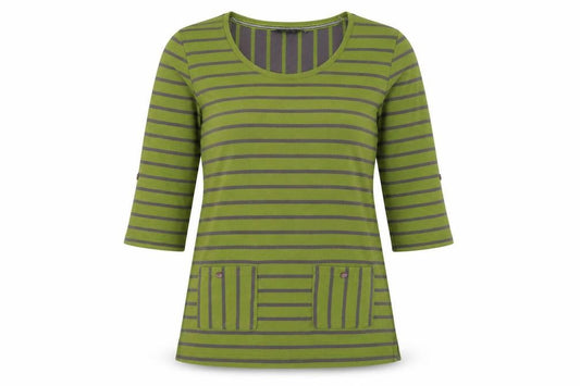 Front view of Alexara Women's Green Striped Jersey Top, size 12