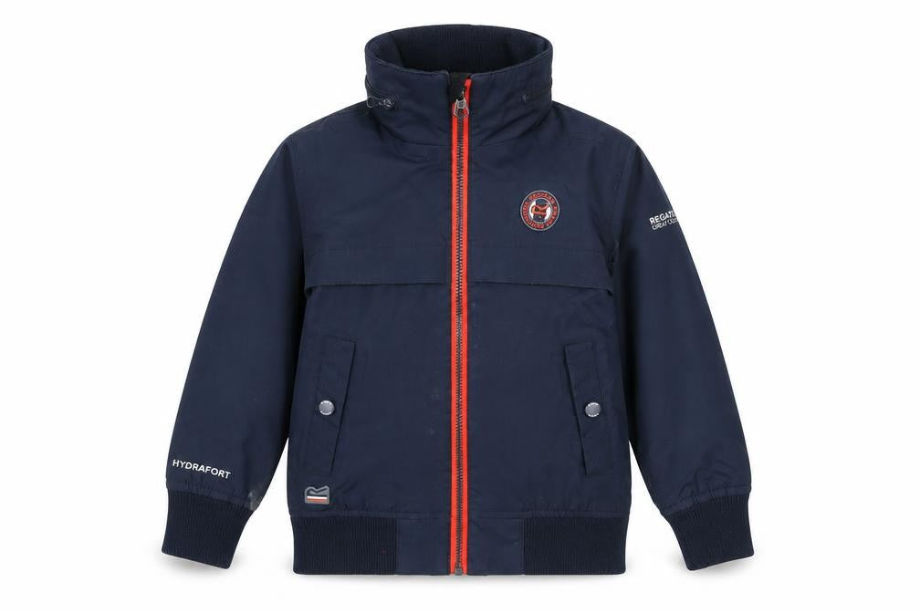 Front view of Regatta boys’ blue bomber jacket 5-6 years zip casual