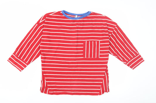 Additional front view of XRCICI Teens Red Striped Ringer T-Shirt XS
