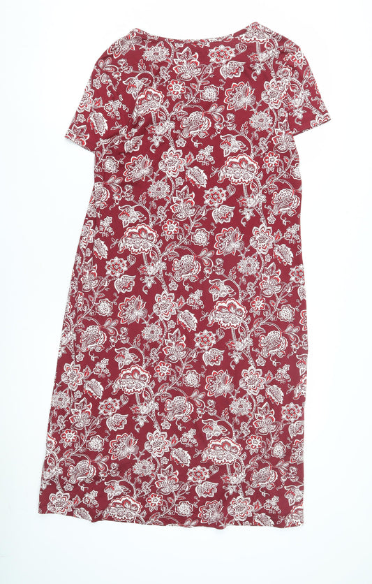 Lands' End Women's Red Floral Shift Dress 12, Casual, Summer