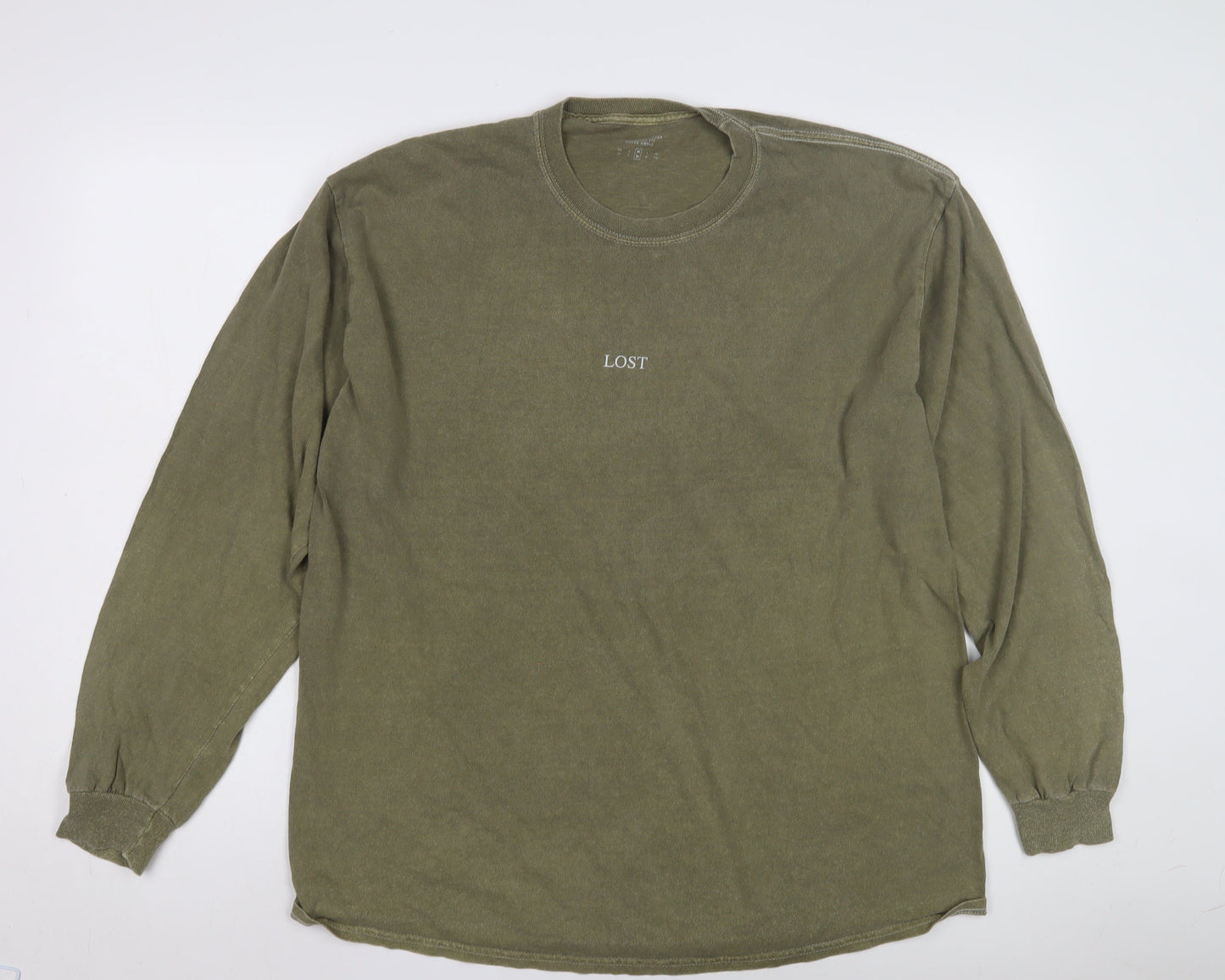 Urban Outfitters Men's Green Oversized Long Sleeve T-Shirt